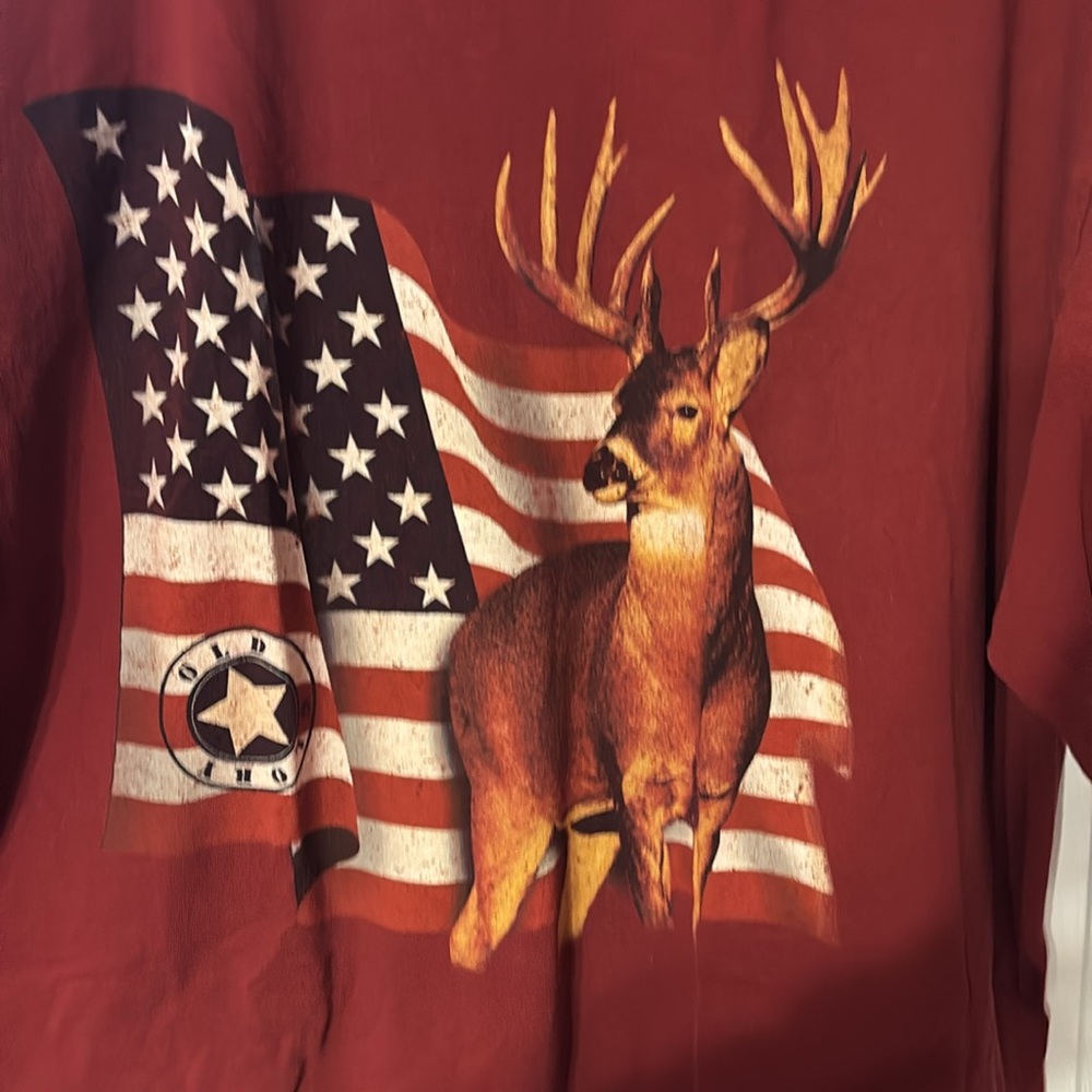 American Wildlife Red Shirt 2XL buck deer and American flag.
